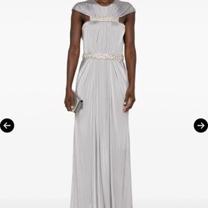Alexander McQueen Silver Beaded Pleated Maxi Dress
